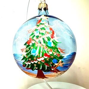Italian Glass Beach Christmas Tree Ball Ornament Hand Painted Sand Seashells
